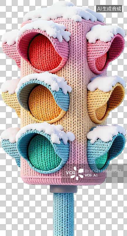 【AI数字艺术】针织风格交通信号灯雪景图片素材