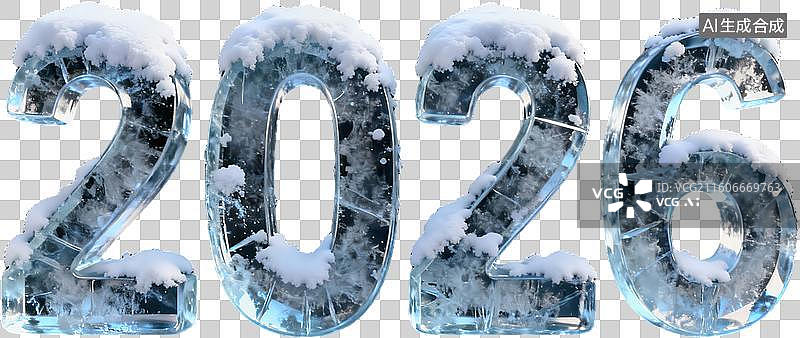 【AI数字艺术】冰雕数字2026覆盖白雪图片素材