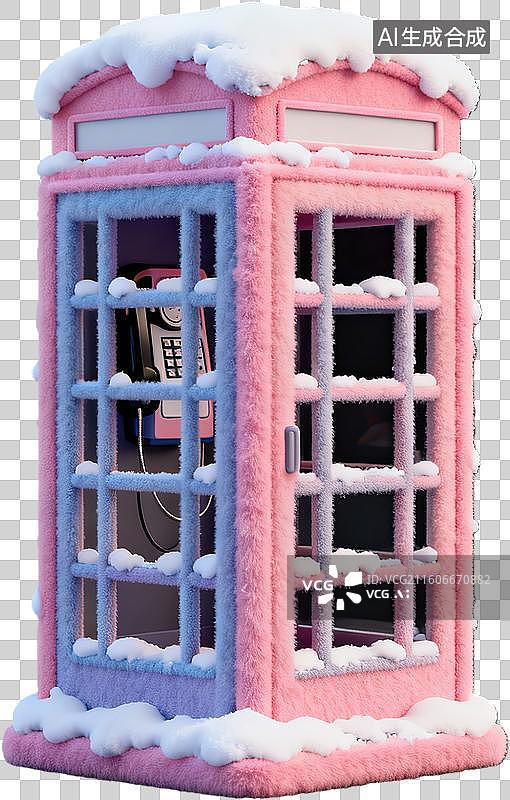 【AI数字艺术】粉色毛绒电话亭积雪图片素材