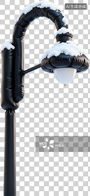 【AI数字艺术】雪后黑色路灯特写图片素材