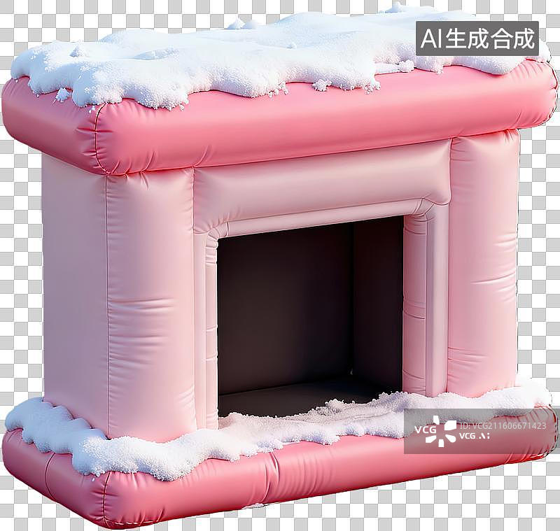 【AI数字艺术】粉色充气壁炉积雪装饰图片素材