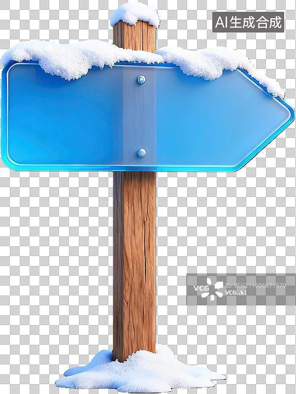 【AI数字艺术】雪覆盖的蓝色指示牌图片素材