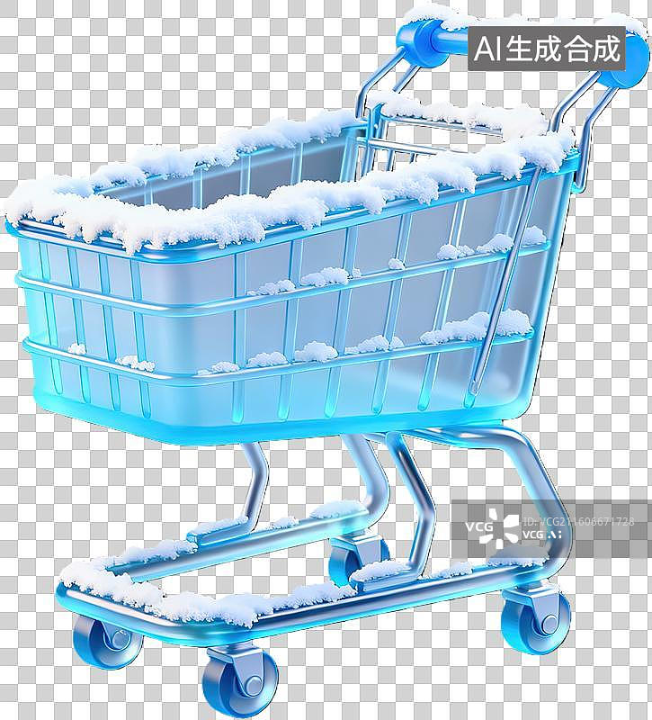 【AI数字艺术】蓝色购物车积雪冬季场景图片素材