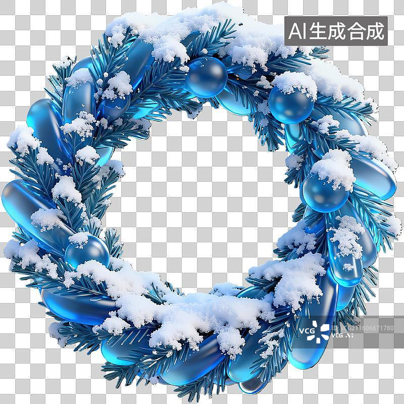 【AI数字艺术】蓝色雪花圣诞花环图片素材