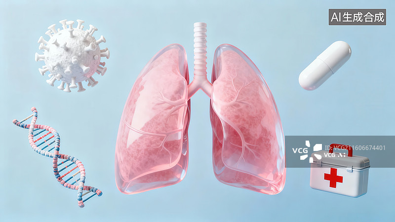 【AI数字艺术】肺部与医疗元素示意图图片素材