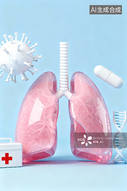 【AI数字艺术】肺部模型与医疗元素展示图片素材