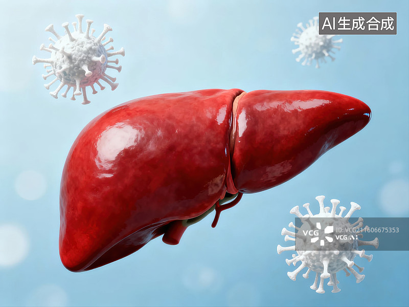 【AI数字艺术】肝脏与病毒的医学示意图图片素材