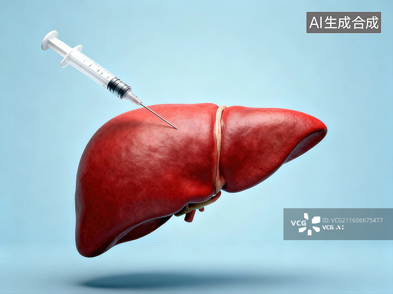 【AI数字艺术】肝脏与注射器的医学展示图片素材