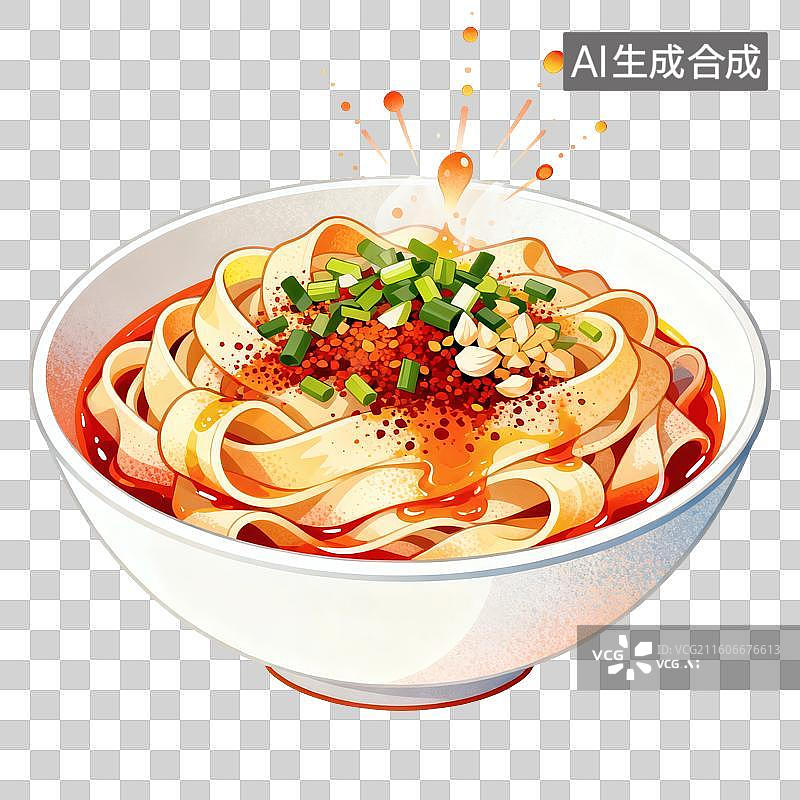 【AI数字艺术】油泼面美食插画图片素材