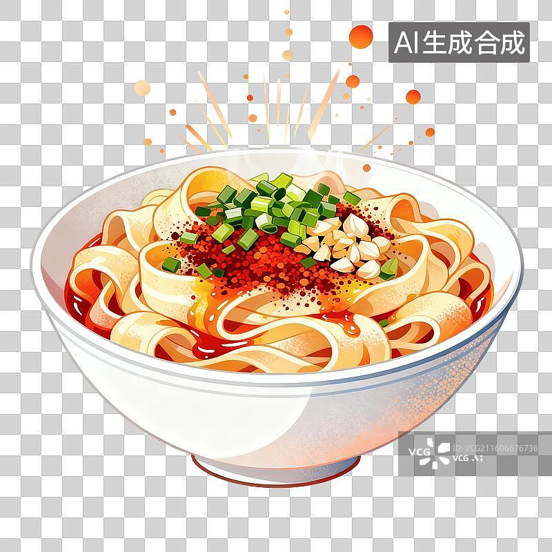 【AI数字艺术】油泼面美食插画图片素材
