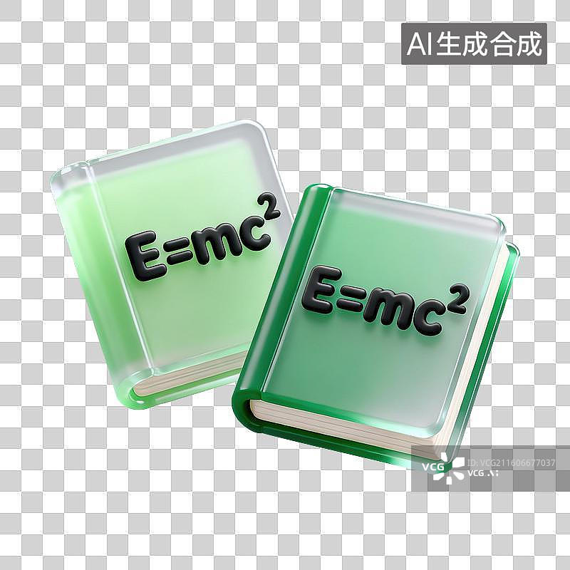 【AI数字艺术】3D磨砂玻璃材质教育主题物理课带有质能方程的教科书元素图片素材