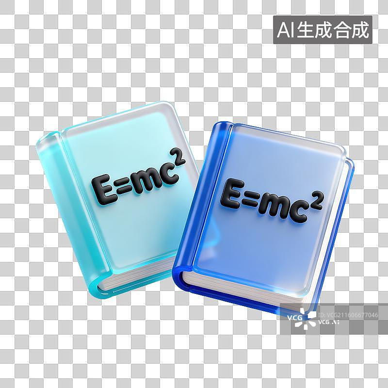 【AI数字艺术】3D磨砂玻璃材质教育主题物理课带有质能方程的教科书元素图片素材
