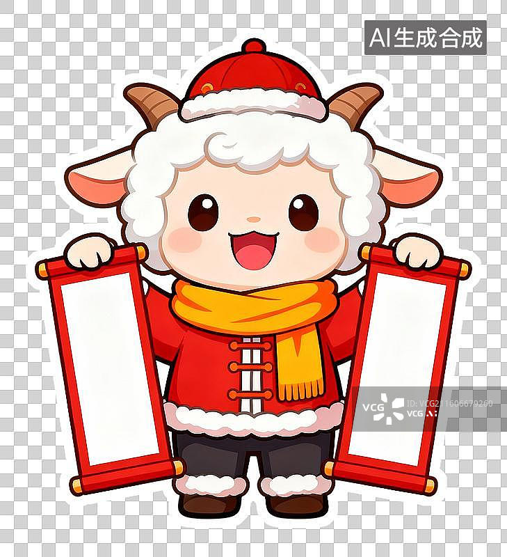 【AI数字艺术】卡通2D风格扁平描边贴纸插画红色十二生肖中国新年春节插画元素免抠图形图片素材
