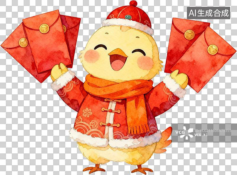 【AI数字艺术】卡通2D风格扁平描边贴纸插画红色十二生肖中国新年春节插画元素免抠图形图片素材