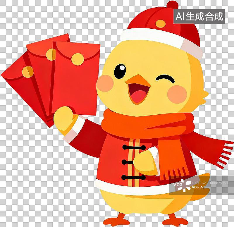 【AI数字艺术】卡通2D风格扁平描边贴纸插画红色十二生肖中国新年春节插画元素免抠图形图片素材