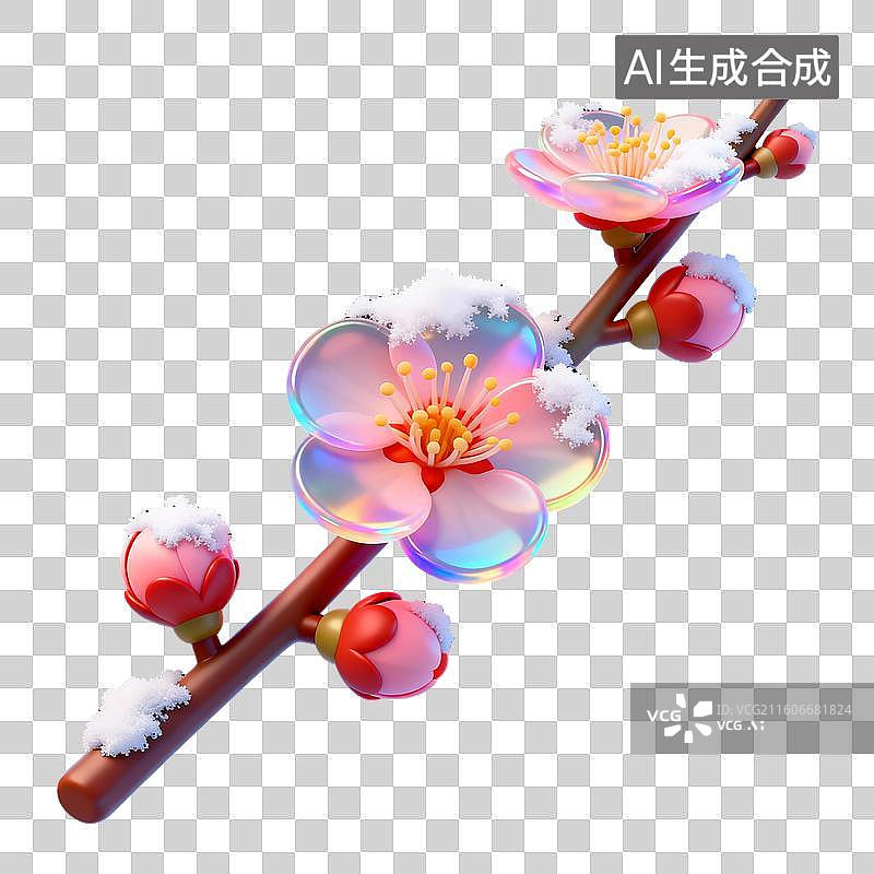 【AI数字艺术】3D冰雪覆盖积雪梅花装饰元素图片素材