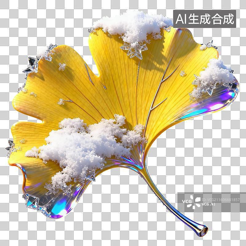 【AI数字艺术】3D冰雪覆盖积雪银杏叶装饰元素图片素材