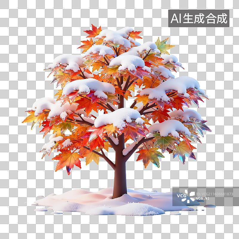 【AI数字艺术】3D冰雪覆盖积雪枫树装饰元素图片素材