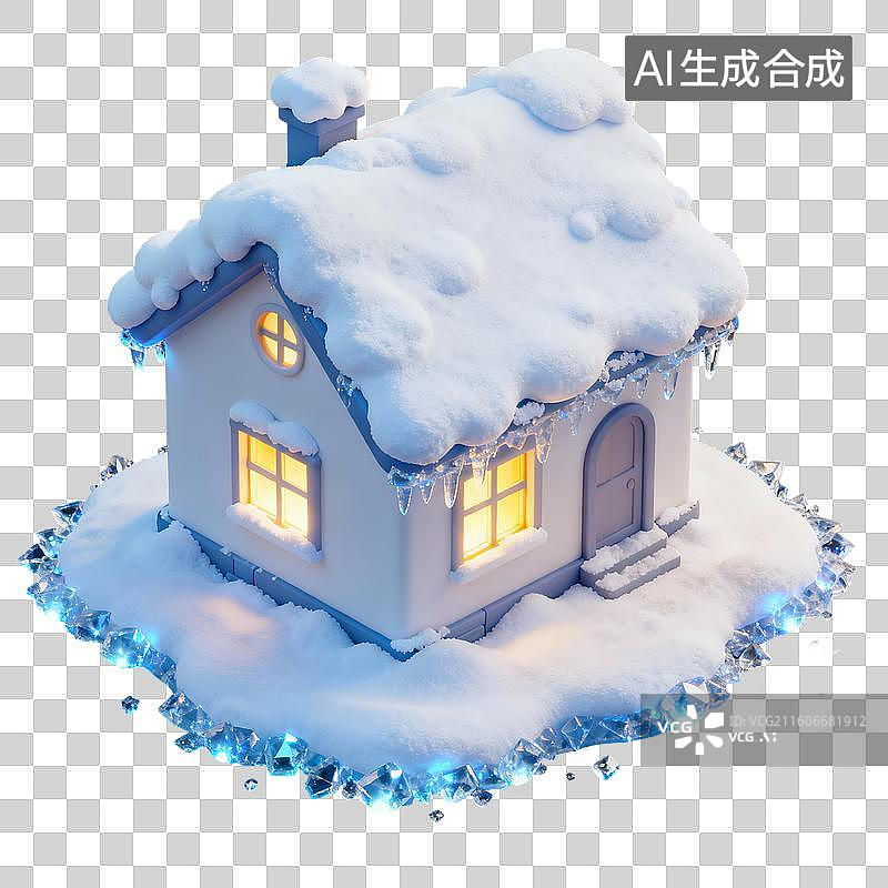 【AI数字艺术】3D冰雪覆盖积雪房子装饰元素图片素材