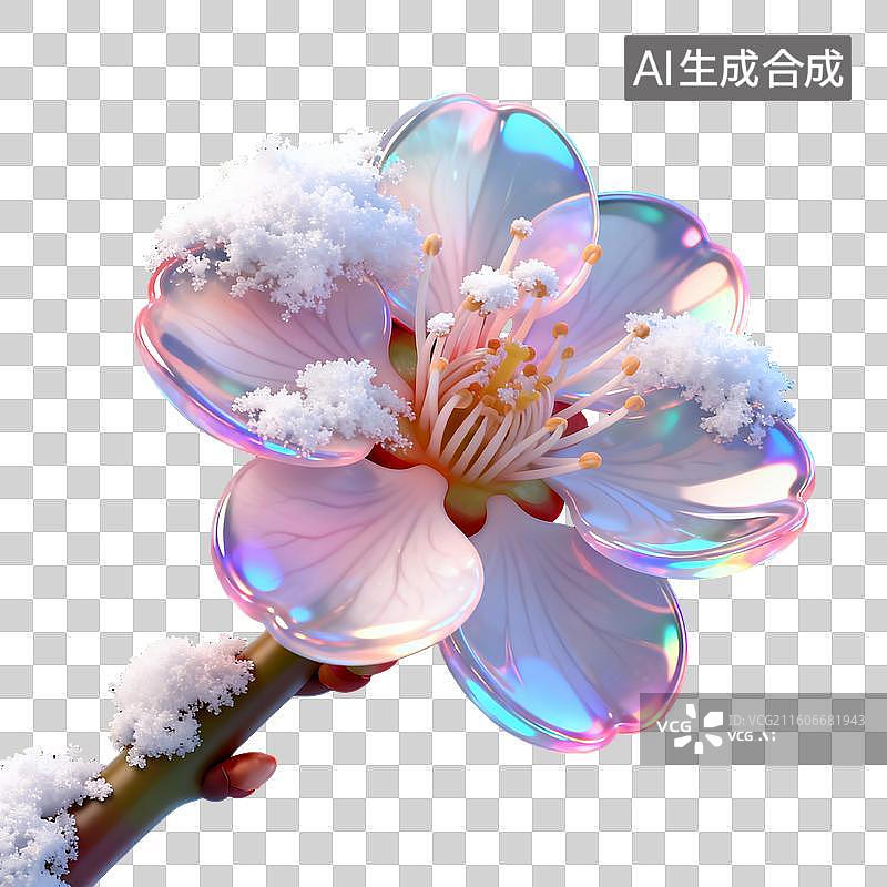 【AI数字艺术】3D冰雪覆盖积雪梅花装饰元素图片素材