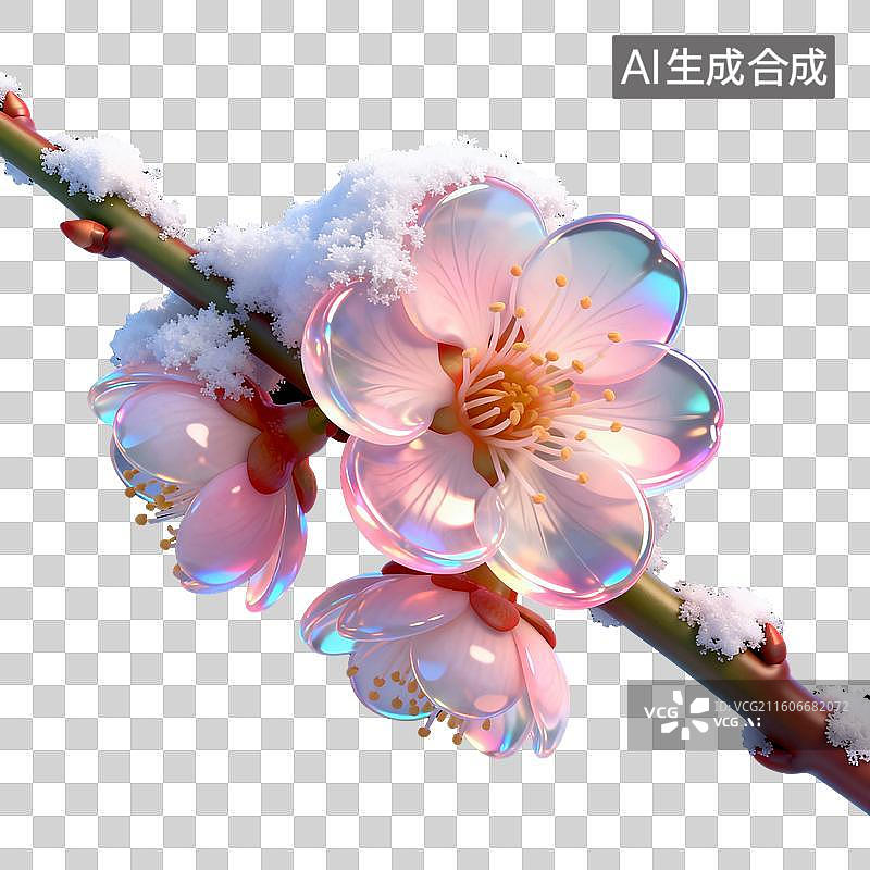 【AI数字艺术】3D冰雪覆盖积雪梅花装饰元素图片素材