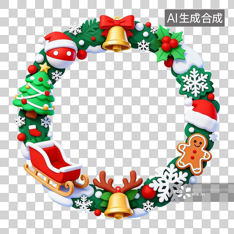 【AI数字艺术】3D冰雪覆盖积雪圣诞节装饰元素图片素材