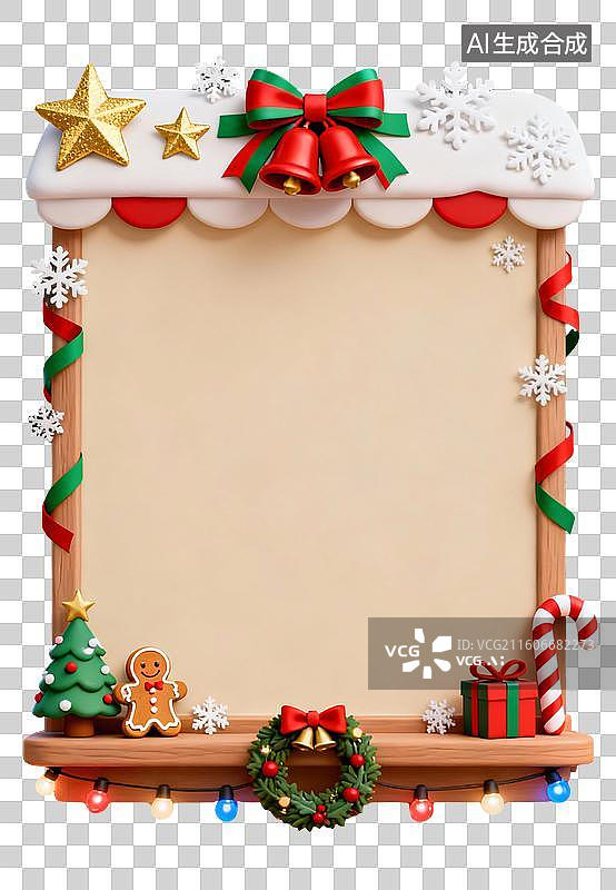 【AI数字艺术】3D冰雪覆盖积雪圣诞节装饰元素图片素材