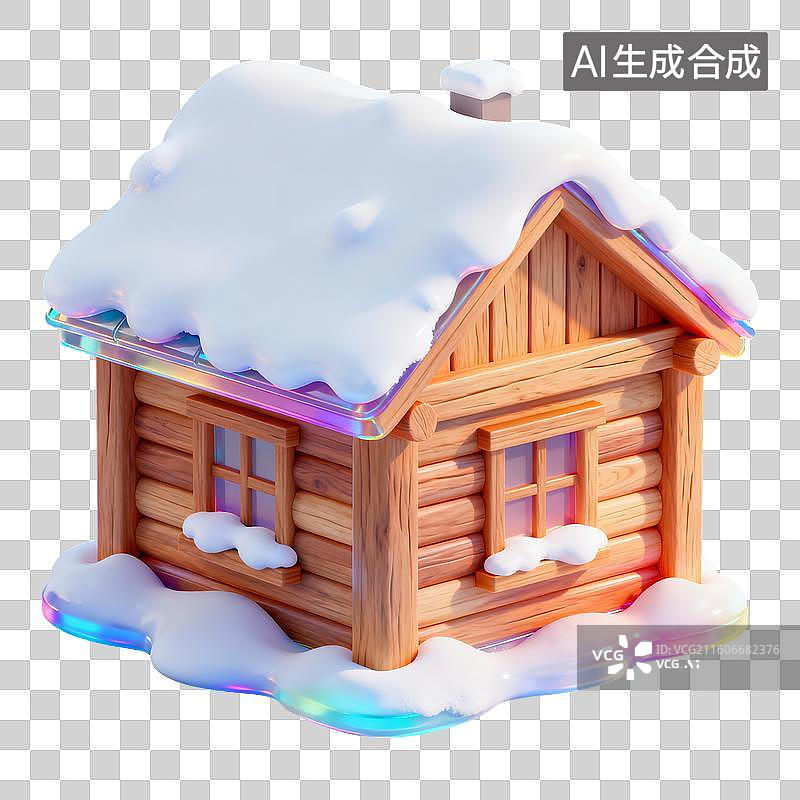 【AI数字艺术】3D冰雪覆盖积雪房子装饰元素图片素材