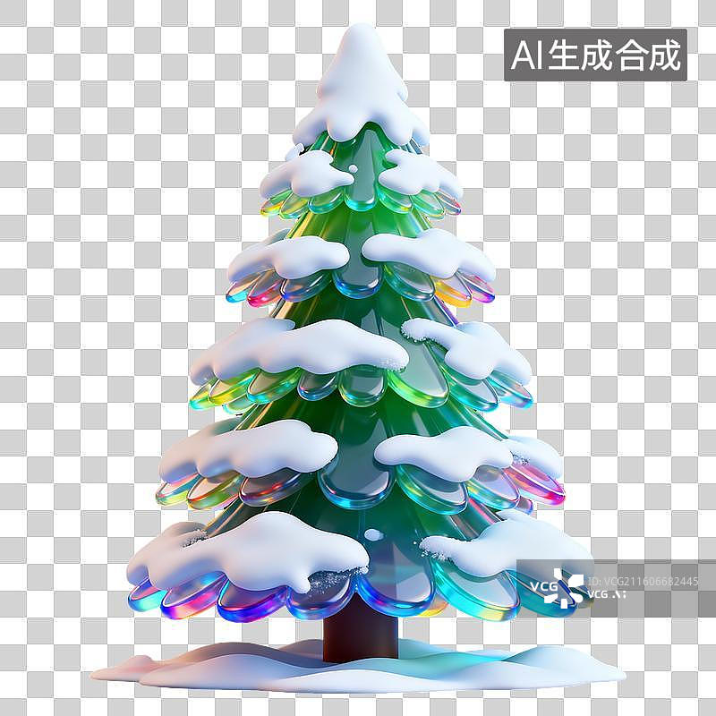 【AI数字艺术】3D冰雪覆盖积雪松树装饰元素图片素材