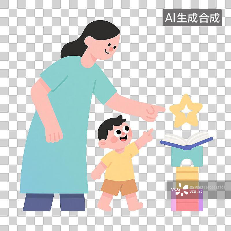 【AI数字艺术】童梦引航：亲子启迪插画图片素材