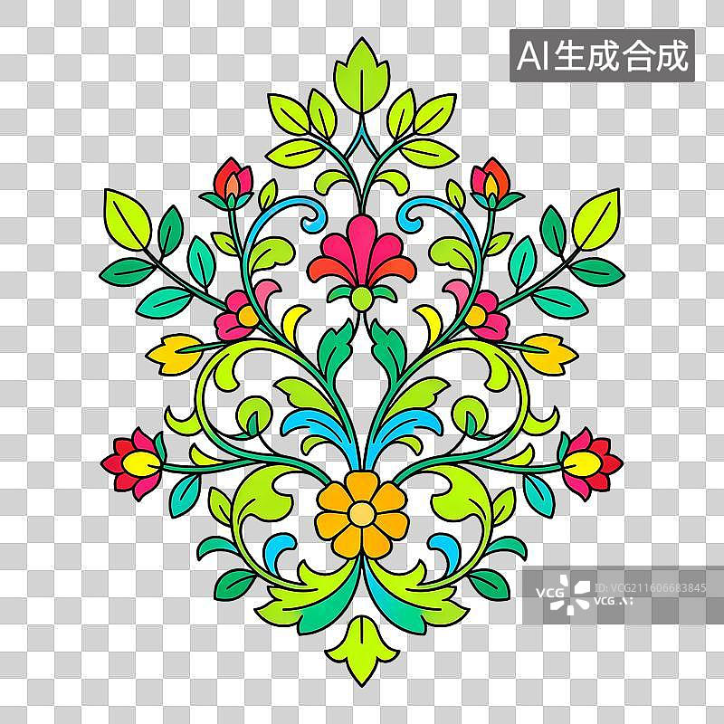 【AI数字艺术】巴洛克风格大马士革花纹平面插画图片素材