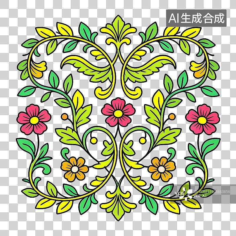 【AI数字艺术】巴洛克风格大马士革花纹平面插画图片素材