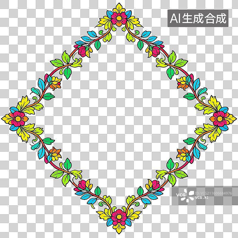 【AI数字艺术】巴洛克风格菱形画框大马士革花纹平面插画图片素材