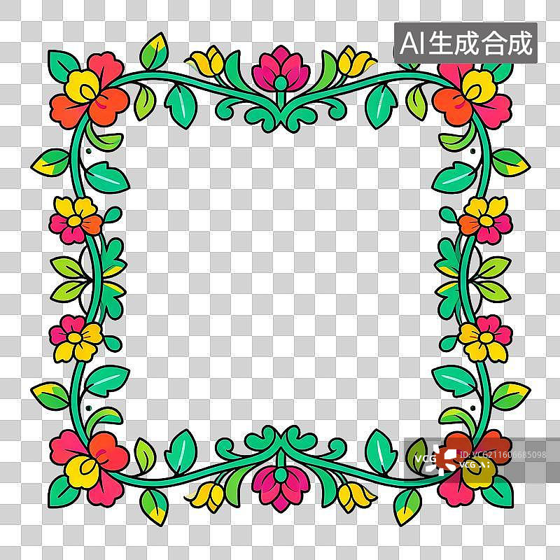 【AI数字艺术】巴洛克风格方形画框大马士革花纹平面插画图片素材