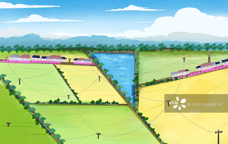 扁平风旅游户外农田稻田插画图片素材
