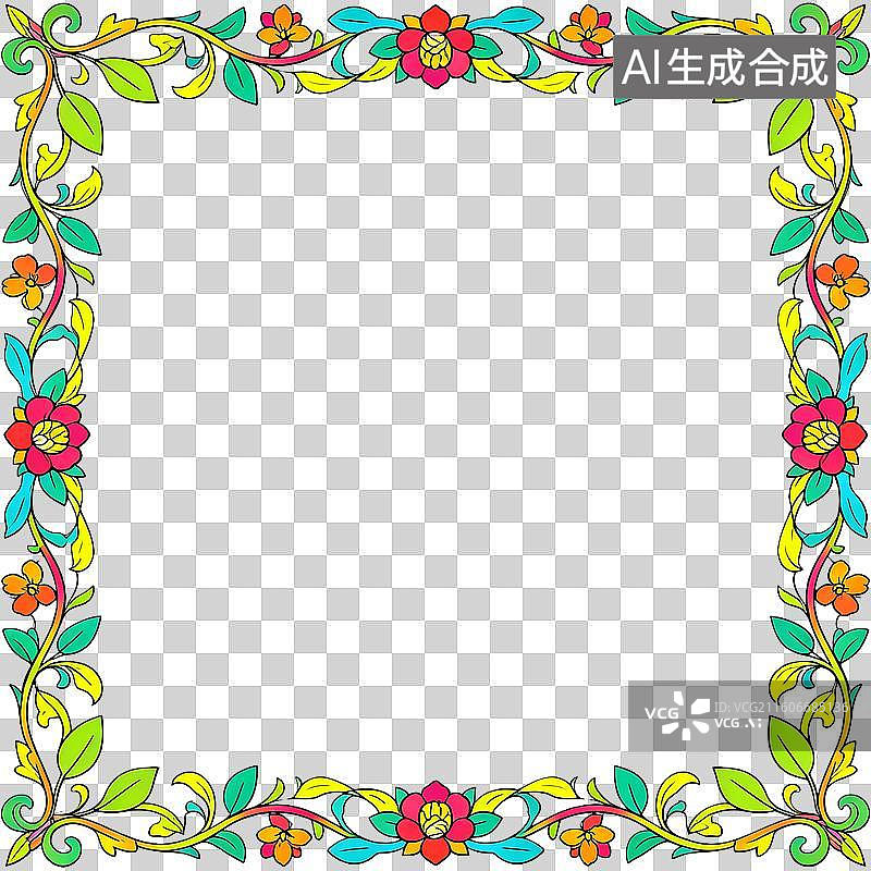 【AI数字艺术】巴洛克风格方形画框大马士革花纹平面插画图片素材