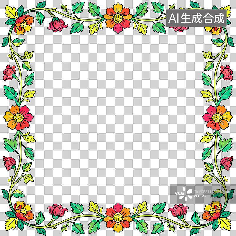 【AI数字艺术】巴洛克风格方形画框大马士革花纹平面插画图片素材