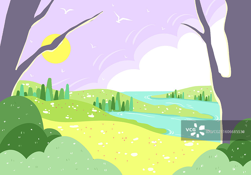 扁平风旅游户外风景背景插画图片素材