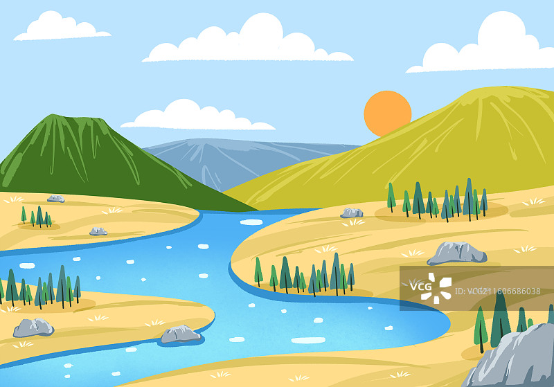 扁平风旅游户外背景海报插画图片素材