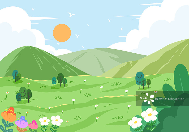 扁平风旅游户外草地背景插画图片素材