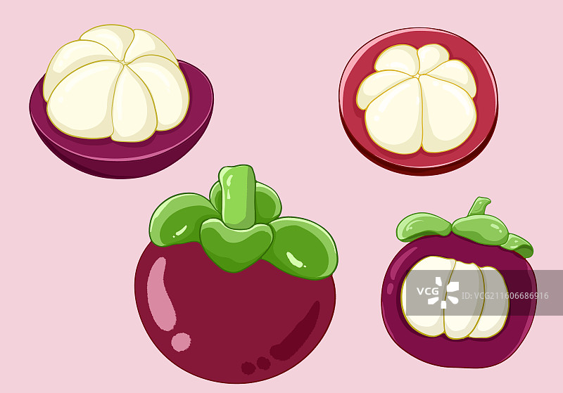 扁平风水果元素多种形态的山竹图片素材