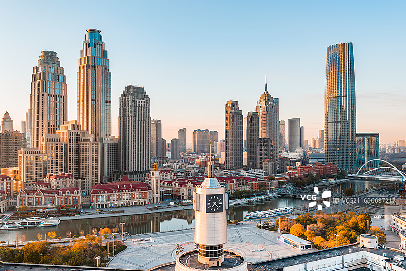 中国天津市和平区天津站津湾广场秋天航拍图图片素材