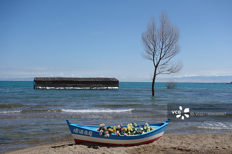 青海省海南州青海湖二郎剑景区：亲水区措温布号图片素材