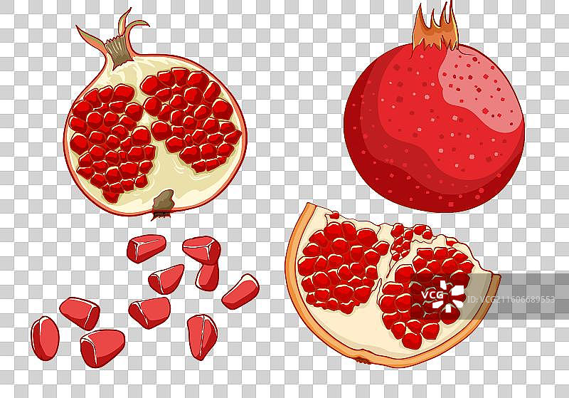 扁平风水果元素多种形态的石榴图片素材