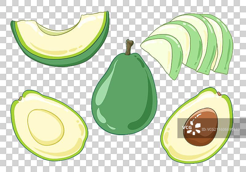扁平风水果元素各种形态的牛油果图片素材