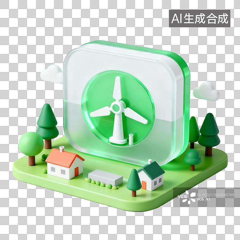 【AI数字艺术】3D拟物风格能源环保新能源科技元素生物质能发电场景图片素材