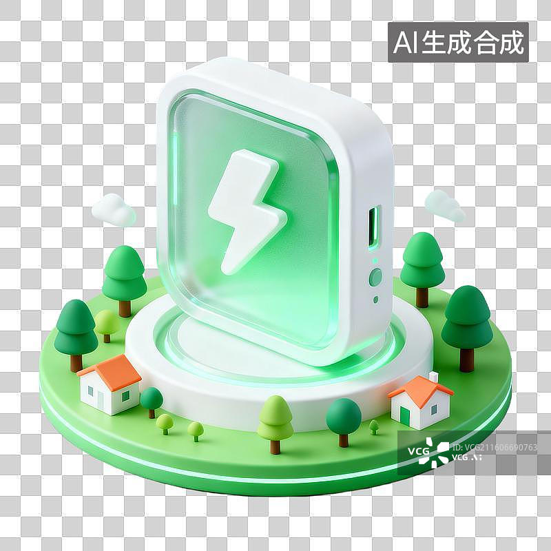 【AI数字艺术】3D拟物风格能源环保新能源科技元素微电智能网图片素材