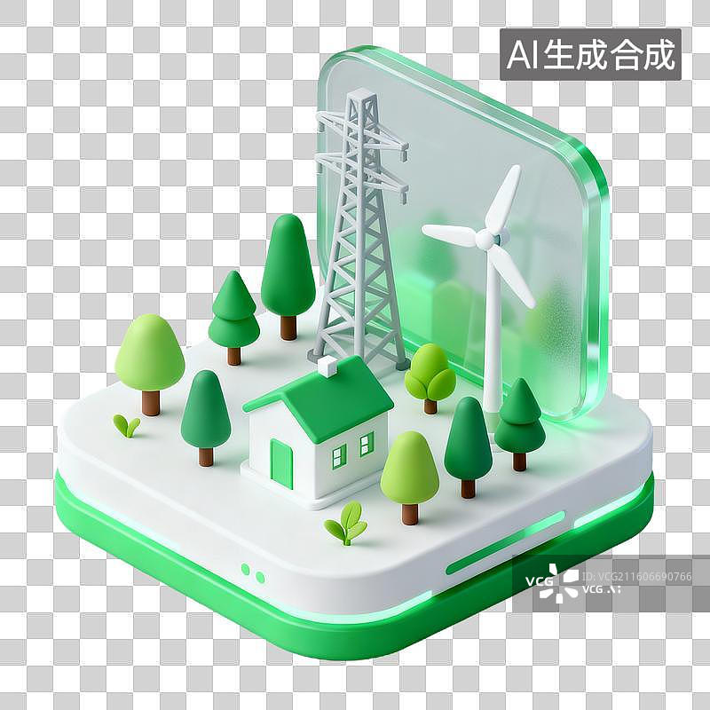 【AI数字艺术】3D拟物风格能源环保新能源科技元素虚拟电厂优化图片素材