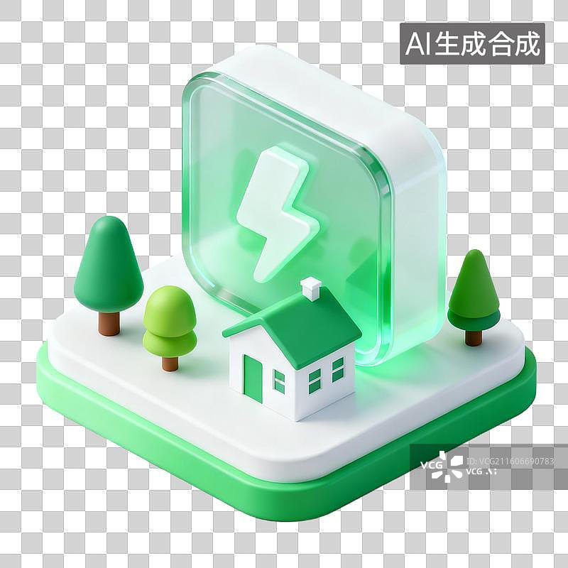 【AI数字艺术】3D拟物风格能源环保新能源科技元素虚拟电厂优化图片素材
