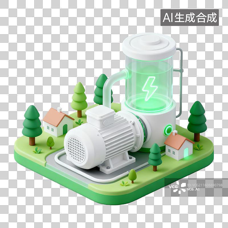 【AI数字艺术】3D拟物风格能源环保新能源科技元素蓄能泵高效节能技术图片素材